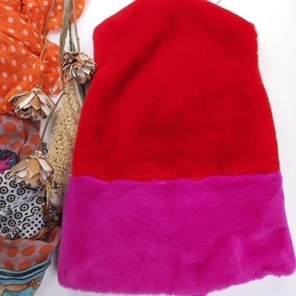 New Suncoo Super Super Soft Pink Red Fleece Faux Fur Color Block Vest Sz… - Picture 16 of 16
